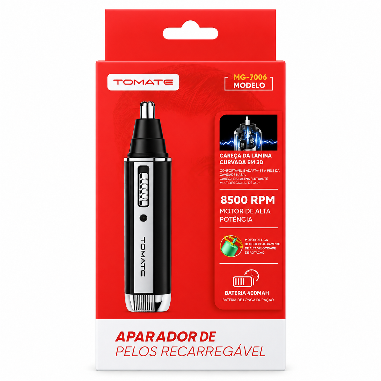 Aparador de Pelos nariz Recarregável 400mAh Tomate TAG-7006